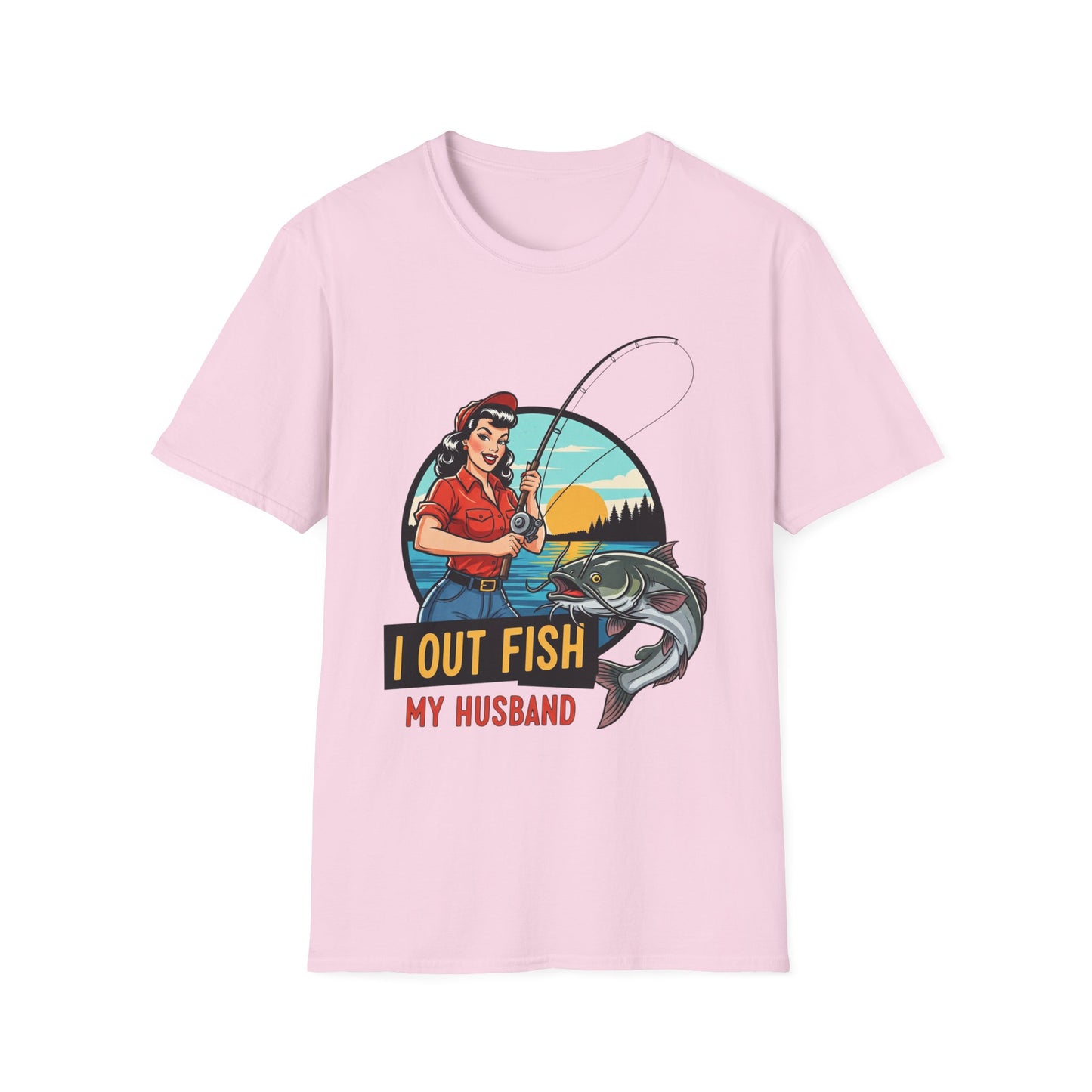 Fishing Humor Unisex T-Shirt | I Out Fish My Husband | Perfect Gift for Fishing Lovers, Father's Day, Outdoorsy Friends, Casual Wear